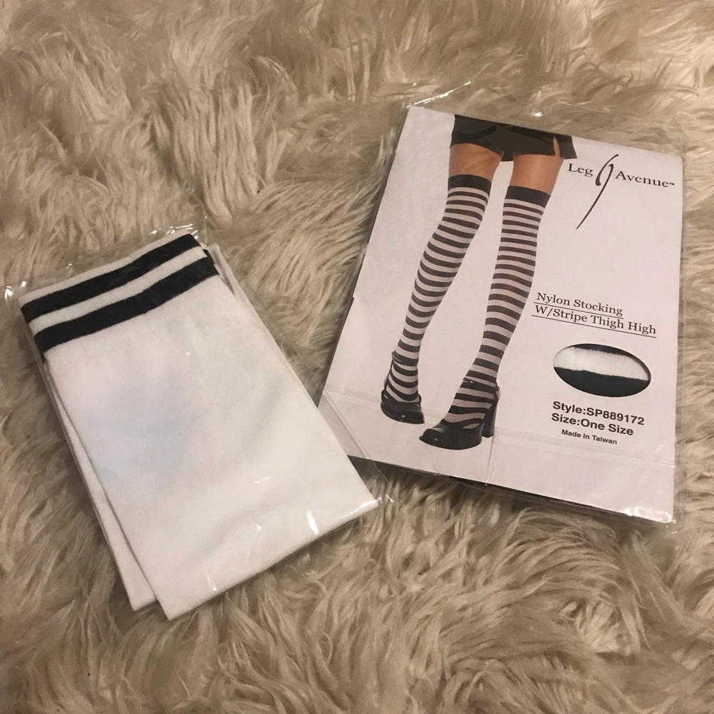 Nylon stocking w/ striped thigh high & knee highs